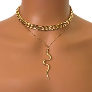 ❀ Gold Bundle Chainlink Snake Necklace & Tassel Earring Set